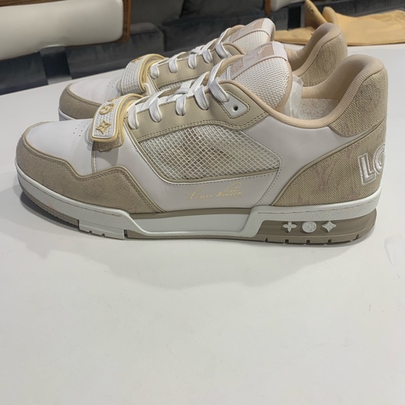 Louis Vuitton lv trainer tan monogram sneakers sz 11 LV us 12 strap - Picture 5 of 11